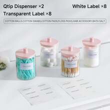 TIPGO Glass Qtip Holder Dispenser - 10 Oz Clear Canister Apothecary Jar, Bathroom Vanity Storage Organizer Set For Cotton Swabs, Pads, Floss Picks, Small Containers For Makeup Storage (2 Pack, Black) - ColorD - View 4