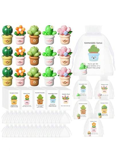 15-delars presentset med uppskattning för anställda, innehåller 5 inspirerande citatkort, 5 mini-blomkrukor i harts och 5 organzapåsar, motivationskort, mini-hartsplanter, lämplig för teamuppskattningsevenemang, presenter till kontorsskrivbordet, presenter till kollegor eller anställda.