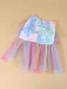 A Fresh Polyester Tie-Dye Dress With A Bow For Pets, Suitable For Small And Medium Cats And Dogs To Wear At Home Or Outdoors (The Material Is Tie-Dyed, So Each Piece Has Irregular Colors). - Multicolor - View 1