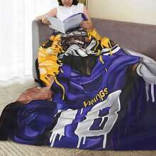 Flannel Throw Blanket,Justin Team Jefferson Player Football Ultra Soft Flannel Blanket 40"X 30" 50"X 40" 60"X 50" 80"X 60" Suitable For Sofa Bed, Office, Four Seasons Warm Plush Blanket, Home Decor Football Team Fan Gift Blanket, Cozy Soft Flannel Blanket & Suitable For Birthday Anniversaries, Valentine's Day, Thanksgiving, Christmas, Halloween, Wedding, New Year Gifts Provide Personalized Ideal Gifts For Her, Him, Family Members, Boyfriends, Girlfriends, Fathers, Family Members, Mothers, Lovers, Daughters, Sons, Grandfathers, Grandmothers, Friends, Classmates And Pets. Sofa, Bed, Car, Bedroom, Living Room, Office, Outdoor Camping, Beach, Wall Decoration, Bedroom Decor,  Halloween Blanket, Fall Decor, Fall Decorations For Home, Christmas Party Theme Blanket, Christmas Decor, Office Decoration - 多色 1 - 查看 3