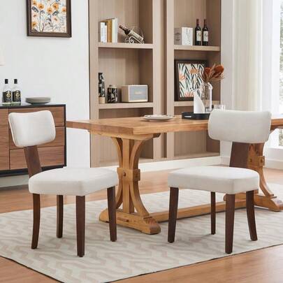 Mid Century Modern Dining Chairs Set Of 2, Upholstered Kitchen Chairs With Open Back, Farmhouse Dining Room Chairs With Wood Legs For Dining Room Kitchen Restaurant