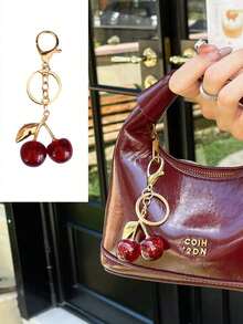 1pc Cherry Pendant, New Arrival Big Cherry Shaped Pendant, Keychain Pendant,Glitter Cherry Charm Keychain With Clip Bag, Sparkling Resin & Metal Accessory Purses And Bags Women,Cute Cherry Bag Pendant,Fashionable Embellishment, Exquisite Decoration Of Your Daily Life,Gifts Women And Girls - Red 2 - View 6