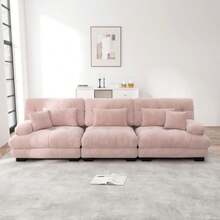 3-Sitzer Modular Ecksofa Mit Tiefensitz, Chenille Schlafsofa Komfortabel Gepolstert Für Wohnzimmer, Apartment, Studio, Office, Chenille Rosa - Pink - View 5
