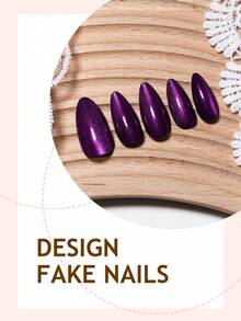 24片猫眼亚克力美甲贴纸，中号杏仁形，简约Y2K风格，表面光滑，全覆盖，适合女性和女孩日常佩戴美甲用品 - 紫羅蘭色 - 查看 4