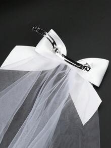 1pc Elegant Romantic Bridal Veil Bow Hair Clip, Wedding Hair Accessory Valentine's Day Accessories - Multicolor - View 7