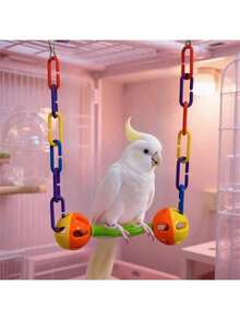 Colorful Parrot Swing, Plastic Swing With Clear Bells, Fun Boredom Relief Toy, Interactive Small Parrot Swing, Hanging Cage Enrichment Toy, Suitable For Small Parrots - Multicolor - View 3
