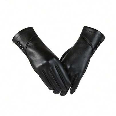 Women'S Genuine Leather Touchscreen Gloves With Plush Lining - Warm, Soft, Stylish Winter Gloves For Casual Outdoor Wear | Elegant Black Design With Elastic Fit, Windproof & Touchscreen Compatible, Winter Gloves, Winter Clothing, Winter Accessories,