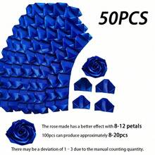 300片预制缎面玫瑰花瓣，半成品永生玫瑰DIY，未吹制花卉，迷人蓝色玫瑰花瓣，人造花缎面花瓣，蓝色房间装饰，新娘捧花，母亲节礼物，婚礼装饰 - 寶藍色 - 查看 13