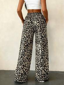 Plus Size Women High Waist Wide Leg Straight Sweatpants With Drawstring, Casual Striped - Black - View 4