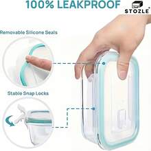 Stozle 16pcs Sealed Glass Storage Containers, Lunch Box, Microwave, Oven - Great For Salads, Fruits, Vegetables And Sandwiches, Lunch Box | Sealed Storage | Durable Glass, Storage Containers (8 Lids + 8 Containers) - 16pcs 藍色(8個蓋子+8個容器) - 查看 9
