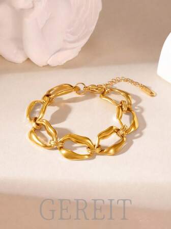 GEREIT 1pc Exaggerated Fashion 18K Stainless Steel Thick Chain Geometric Bracelet, Suitable For Women's Daily Wear