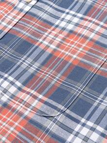 Audmroton Men's Plaid Striped Button Down Shirts Spring Fall Cotton Long Sleeve Oxford Dress Shirts With Pocket - 亮橙色 - 查看 3