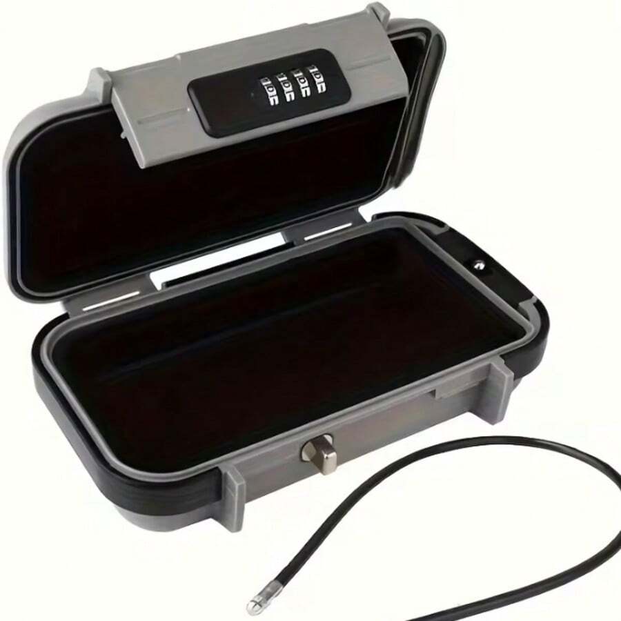 Mini Security With Keypad – Design With Steel Cable Lock, Ideal For Travel, Vacation, And Outdoor Protection - Grey - View 1