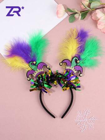 1 Stück Karnevalsfedern Haarband mit glänzendem Hut, geeignet für Mädchen und Teenager, modisches Party Haaraccessoire