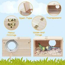 iDestry Transparent Design Parakeet Bird House Nest Easy To Cleaning Creative Solid Wood Parrot House Smooth Edges Bird Breeding Box