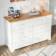 Modern Six-Drawer Sideboard With A Minimalist Design, Ideal For The Living Room, Dining Room, Or Entryway. Dimensions: 120 X 40 X 76 Cm - Natural Color+White - View 4