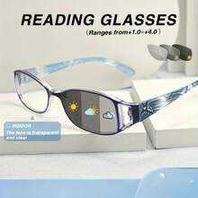 Set Of 4 Oval Women's Reading Glasses Colorful Printed Lightweight Portable For Daily Use - 黑色+藍色+紫色+棕色 - 查看 6