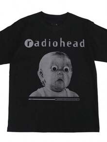Christmas Fashion And Leisure Essential Radioheads Radioheadss Rock Band Printed American Street Hip Hop Retro Black Short Sleeve T Shirt - 黑色 - 查看 1