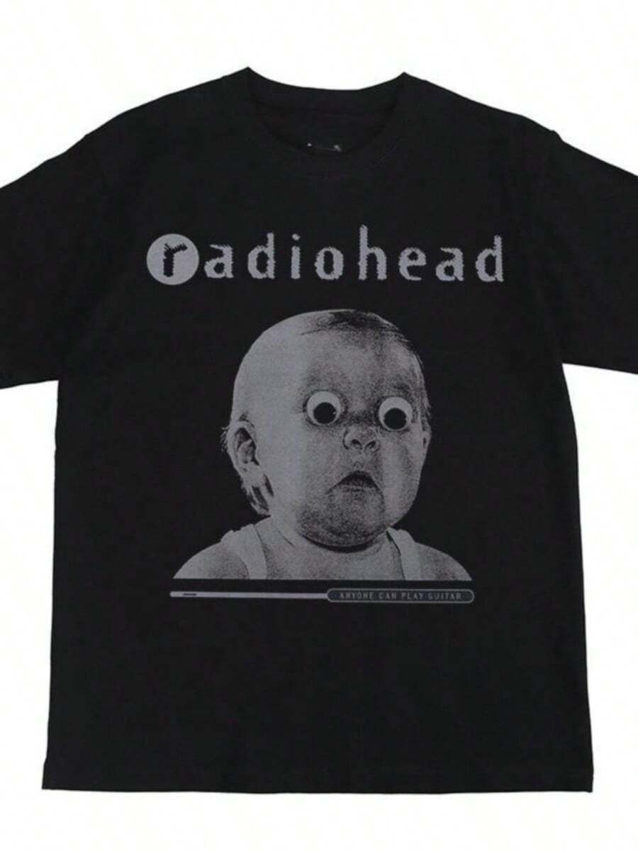 Christmas Fashion And Leisure Essential Radioheads Radioheadss Rock Band Printed American Street Hip Hop Retro Black Short Sleeve T Shirt - 黑色 - 查看 1