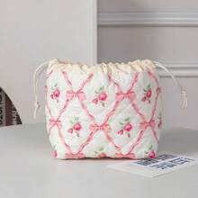 1 pièce Sac de maquillage imprimé - Sac de rangement de voyage grande capacité, Sac de rangement de toilette en fibre de polyester, Design de mélange de couleurs portable