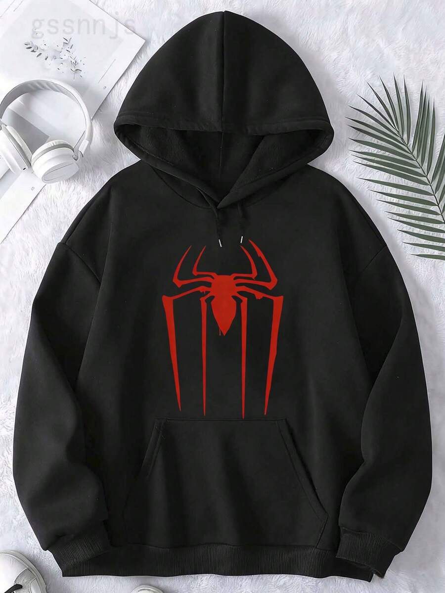 Men's Women's Spider Print Hoodies Sweatshirts - Casual Pullover With Pocket, Street Style Autumn Winter Fashion Sweatshirt Machine Washable For Fall & Winter - 黑色 13 - 查看 1
