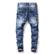 Nueva moda jeans slim fit casual stretch straight corte rasgado jeans  patch cloth hombre pantalones denim - Azul - Ver 2