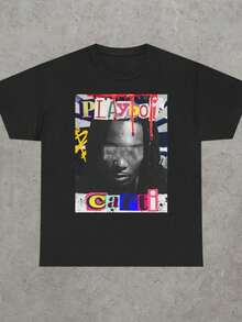 PlayboiPortrait Tee _ Street Art Collage - 黑色 - 查看 1