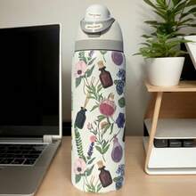 0WAL'A 32oz This Insulated Water Bottle Is A Convenient And Practical Car Cup, Featuring A Stylish Design And Adorned With Beautiful Floral Patterns. Suitable For Both Hot And Cold Beverages, Including Coffee, It Comes With A Leak-Proof Lid And Straw, Making It Ideal For Sports And Fitness Activities. This Durable Travel Mug Is Available In A Variety Of Colors - trắng - Xem 4