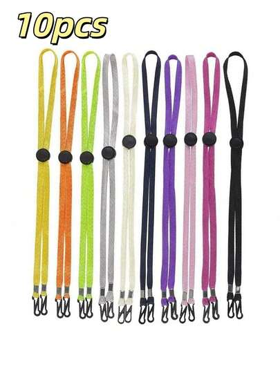 10  piezas Cadena elástica de unicolor, cadena ajustable para cubiertas faciales para hombre y mujer, cadenas antideslizantes para máscaras de deportes al aire libre, cuerda colgante de máscara, correas de máscara', para máscara facial para niños, adultos, mujeres, soporte ajustable para máscara con clips, cómodo alrededor del cuello