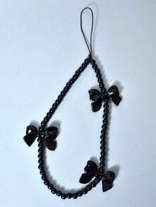 1Pc Black Minimalist Bowknot Handmade Beaded Bracelet Phone Lanyard: Compatible With Phone Case/Bag/Headphone/Camera, Perfect Length