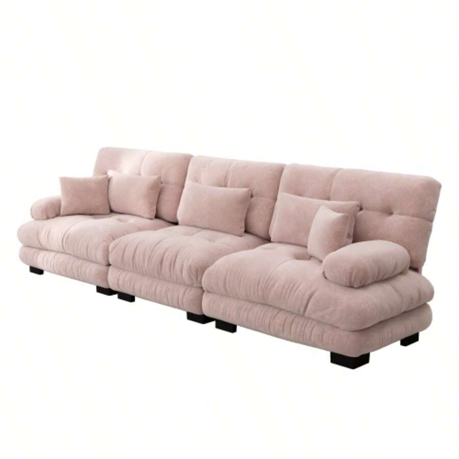 3-Sitzer Modular Ecksofa Mit Tiefensitz, Chenille Schlafsofa Komfortabel Gepolstert Für Wohnzimmer, Apartment, Studio, Office, Chenille Rosa - Pink - View 1