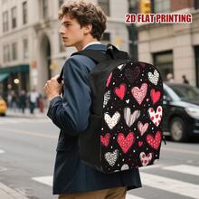 One Piece/Single Piece/Single - Valentine's Day Heart-Shaped Backpack, Suitable For Travel And Daily Use - Lightweight School Bag With Adjustable Shoulder Straps And Zipper Closure, Cute Heart-Shaped Print, Suitable For Teenagers - Mix - View 8