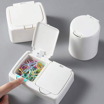 Desktop Pop-Up Storage Box With Lid Dust-Proof Plastic Organizer For Cotton Swabs Cotton Pads Student Sundries