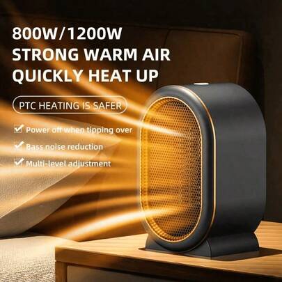 1个便携式电暖器，低功耗，房间暖风机，PTC快速加热电暖器，小型空间暖风机，适用于办公室、宿舍、卧室，带过热保护和倾倒开关，便携式空间暖风机，圣诞礼物，男女皆宜的礼物