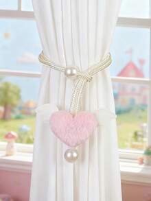 1件装现代简约粉红玫瑰红心形翅膀设计窗帘绑带，无需钻孔，仿珍珠装饰，适用于客厅、女孩卧室、婚礼、情人节、节日和儿童房装饰 - 彩色 - 查看 9