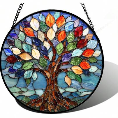 Móc treo trang trí cửa sổ bằng acrylic 7,8 inch, thiết kế cây sự sống đầy màu sắc, tấm acrylic màu xanh dương - Món quà sinh nhật hoàn hảo cho phụ nữ, nam giới, vợ, dì và mẹ.