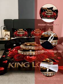 3件套玫瑰图案被套套装，舒适床上用品套装，包含1个被套和2个枕套，采用柔软的100%涤纶面料制成，适合卧室、宿舍或旅行使用。 - 彩色 - 查看 10