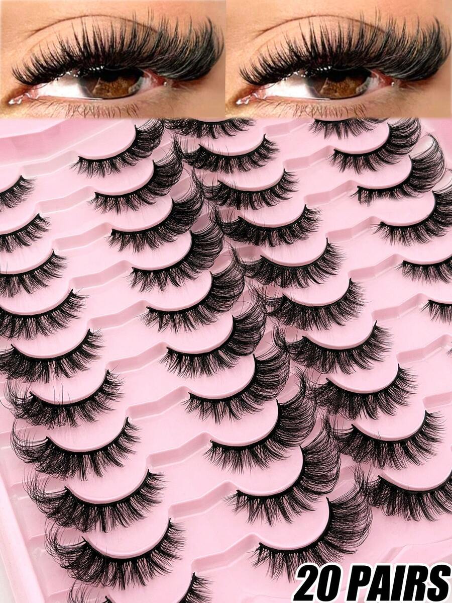 20 Pairs Of D Curly Russian False Eyelashes, Thick And Fluffy False Eyelashes With A Dense And Curled Effect, Artificial 3D Mink False Eyelashes, Cat-Eye Effect, Fine Thread, 3D Thick And Dense False Eyelash Strips, Full-Effect False Eyelash Strips With Eye-Lifting And Elongating Effects, Suitable For Beginners. - Lông mi mắt mèo - Xem 1