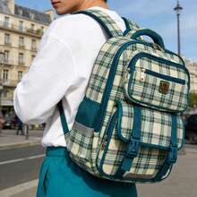 Large Travel Backpack, Business Laptop Backpack, Suitable For High School Students, Travel, School, Commute And Computer Use. New Fashion Large Capacity High-End Korean Style Casual Simple Lightweight Versatile Canvas Plaid Adjustable Shoulder Strap Shoulder Bag Handbag Tote Bag Backpack For Travel, Shopping, Dating Holiday , Vintage - Multicolor - View 5