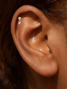 EleRunis 1颗0.1克拉莫桑石水钻925纯银马眼形心月形耳钉，18K镀金平底耳骨耳廓穿刺耳钉，适合日常佩戴，也适合婚礼、派对、订婚、周年纪念、情人节等场合。 - 銀色 - 查看 6