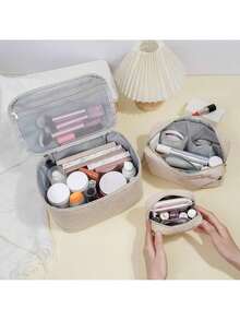 MAGEFY Bolsa de Maquillaje para Monedero Bolsa de Cosméticos Pana Linda Bolsa de Cosméticos para Mujer - marrón claro - Ver 5