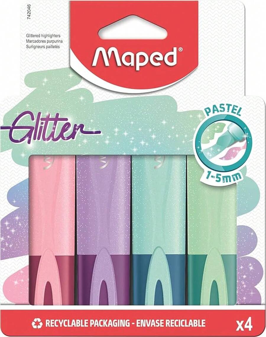 Highlighters - Pastel Glitter, Four Shades: Orange, Purple, Blue and Green - View 1