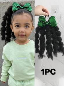 1个柔软可爱8英寸蓬松弹力发圈，可扭成马尾辫，打造蓬松爆炸头造型，适合女孩和儿童，配有闪亮蝴蝶结发夹 - 黑色 - 查看 11