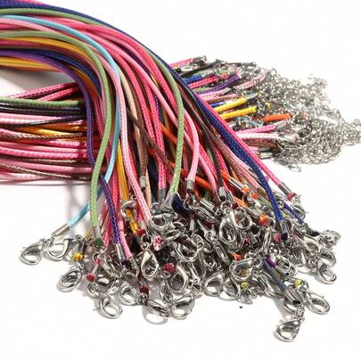 10pcs/Pack Korean Wax Cord Necklace Chain, 45cm With Lobster Clasp, Simple & Versatile Colorful Wax Thread Necklace/Bracelet Accessories, DIY Jewelry Making Supplies