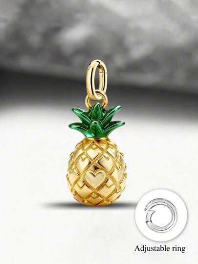 1件简约独特925纯银复古菠萝吊坠串珠DIY吊坠精致首饰礼物，男女皆宜