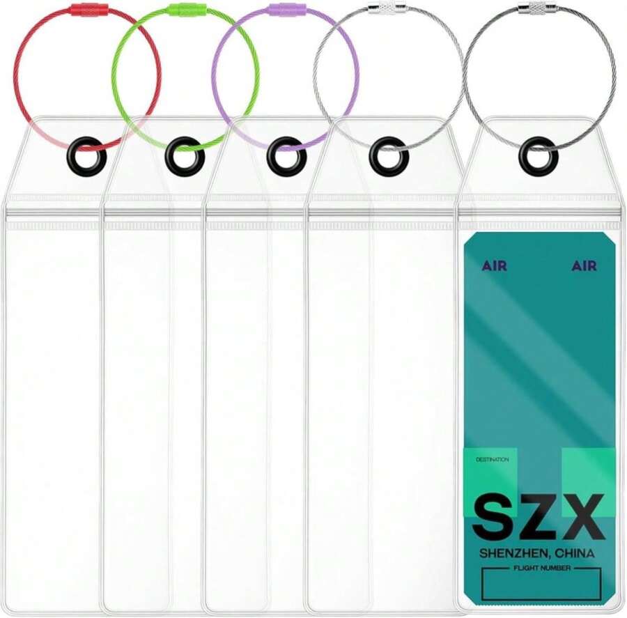 5Pack Travel Tags For Luggage, Clear Plastic Luggage Bag Holder PVC Waterproof Tags Holders Cruise Essentials With 5 Pack Luggages Loops Straps Cruise Luggages Tag For Printing Label Tag - trắng - Xem 1