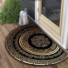 1pc Luxury & Golden Greek Key Pattern Half-Circle Door Mat - Non-Slip Rubber Backing, Machine Washable Polyester Fiber Rectangular Mat, Elegant Home Office Entrance Mat For Indoor/Outdoor Use, Indoor Outdoor Mat | Elegant Door Mat | Durable Door Mat - 1件-Y-15.7*23.6吋/40*60厘米 - 查看 5