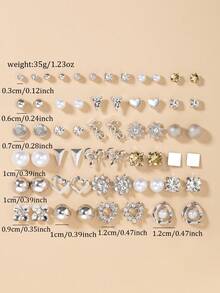 30 Paar sortierte minimalistische Schmetterling-, Blumen-, Herz-, Buchstaben-Ohrstecker Set, modischer Alltagsschmuck, geeignet für Urlaub, Lässig, Geschenk - Silber - Übersicht 5