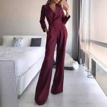 Spring And Summer Chinese Style Long Sleeve New Chinese Style Jumpsuit Diagonal Placket Mid-Waist Elegant Commuter Jumpsuit - 紅色 - 查看 5