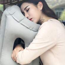 Upgraded Inflatable Travel Pillow For Sleeping - Premium Flocked Fabric, Ergonomic Neck/Head/Lumbar Support, Relieves Neck & Shoulder Pain, With Portable Drawstring Bag, Ideal For Airplanes, Cars, Buses & Office - Grey - View 3